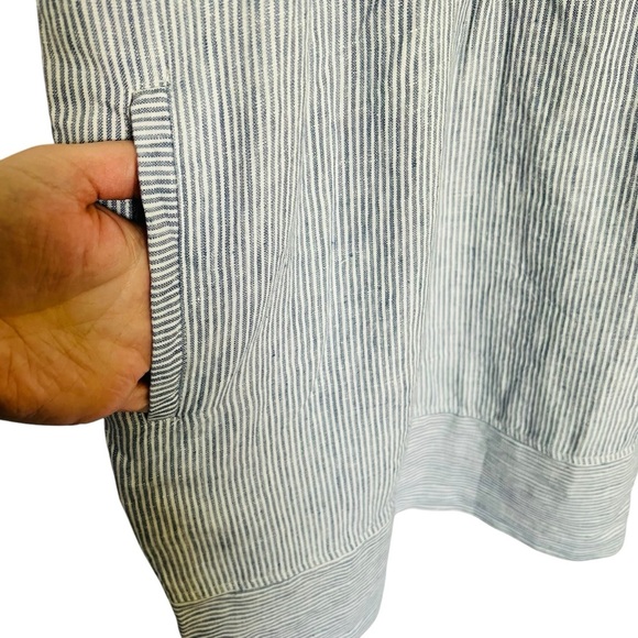 Faherty Isha Dress Linen Blue Mini Stripe Size S NEW - Picture 10 of 16